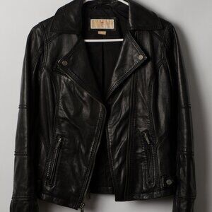 Michael Kors Black Leather Moto Jacket with Asymmetrical Zippers XS